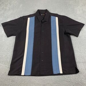 Centro Shirt Mens XL Black Blue Stripes Rayon Blend Lounge Bowling Bowler